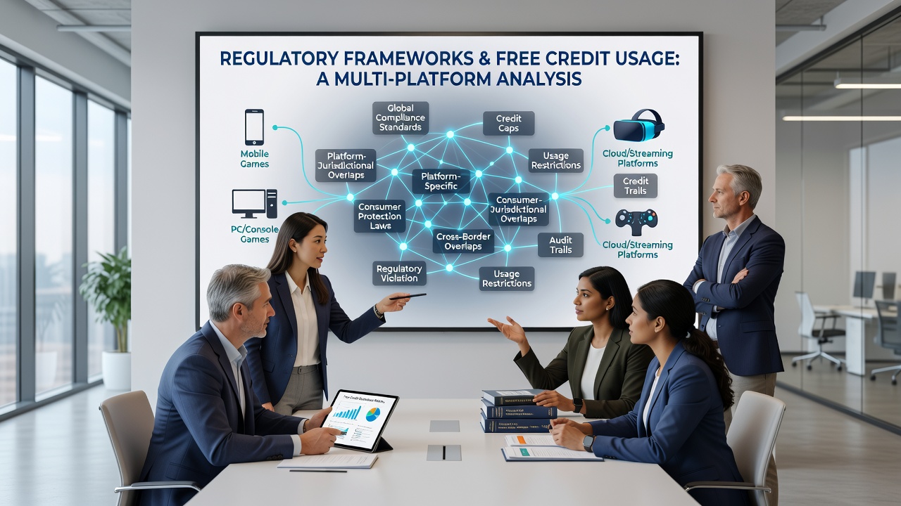 Digital dashboard showing compliance metrics and free credit allocation data across various gaming platforms