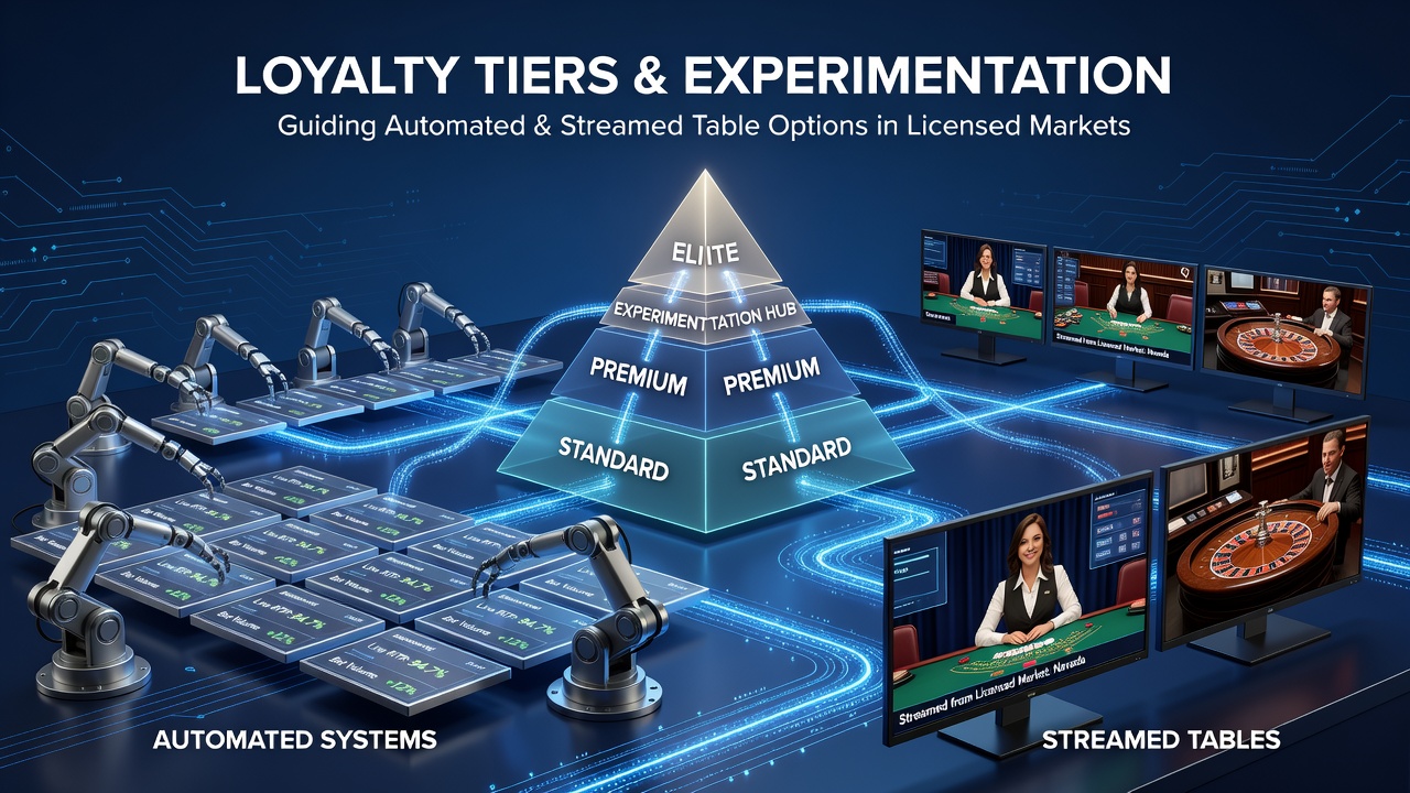 Loyalty tier dashboard showing automated table options and streamed roulette interfaces in a regulated online casino platform
