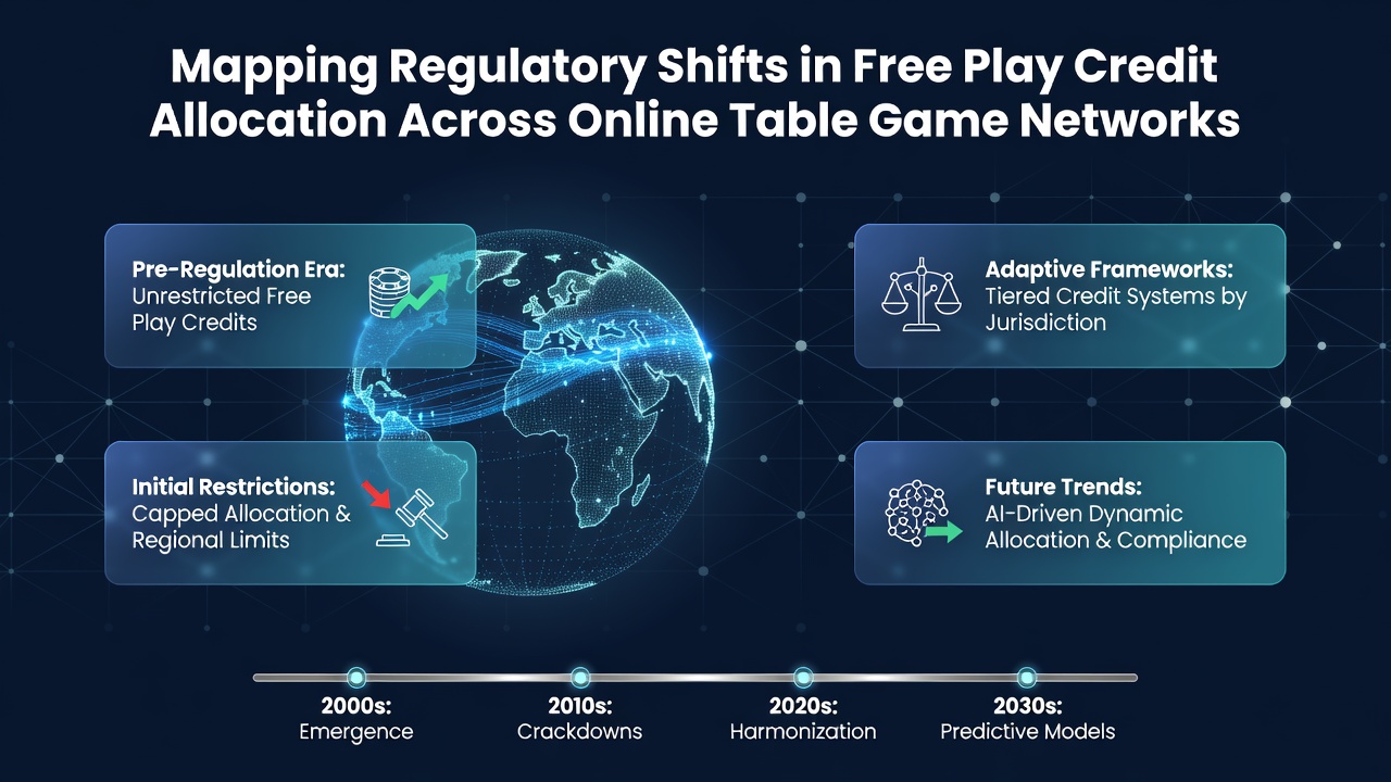 Regulatory analysts reviewing allocation frameworks for free play credits in online table game networks during a June 2026 policy review session