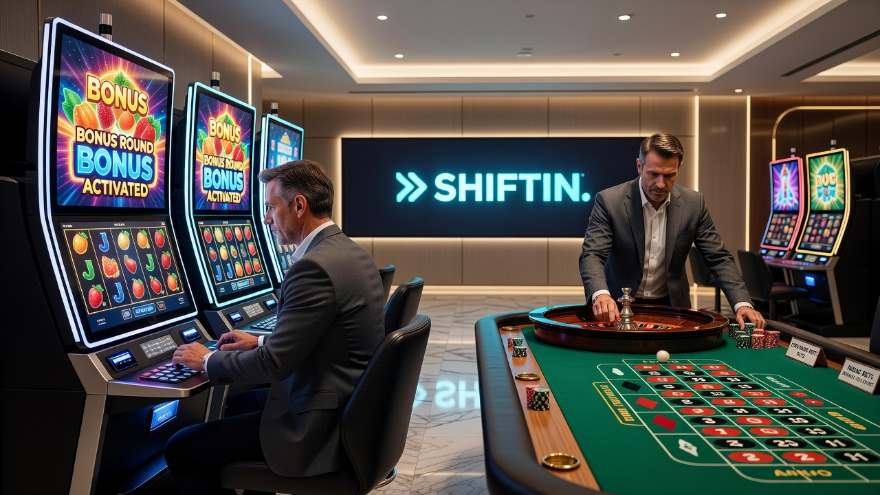 Casino floor layout showing adjacent slot banks and roulette tables with player flow indicators